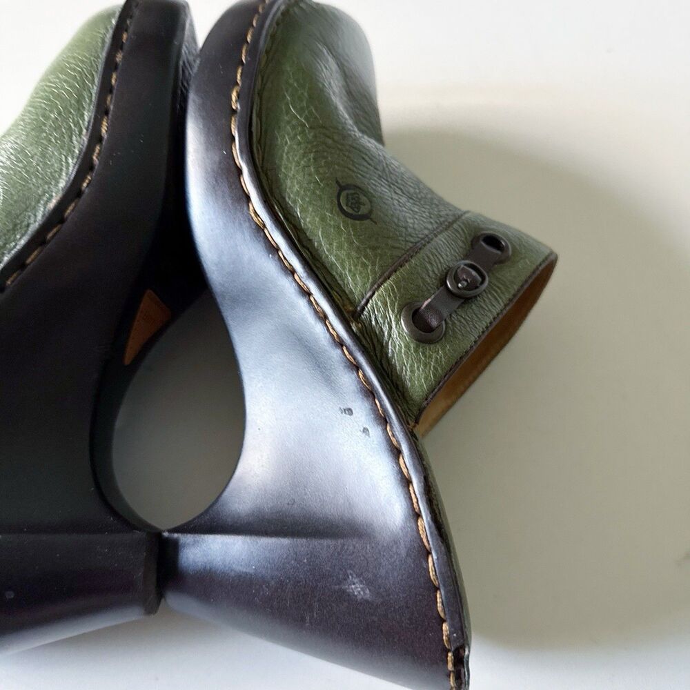 Vintage Y2K Boho Artisan Clogs Moss Green Leather Born Mules Heels Size 9 Womens - Picture 9 of 12